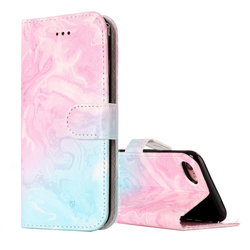 Plånboksfodral för iPhone 7 & 8 - Marmormönster rosa & blå