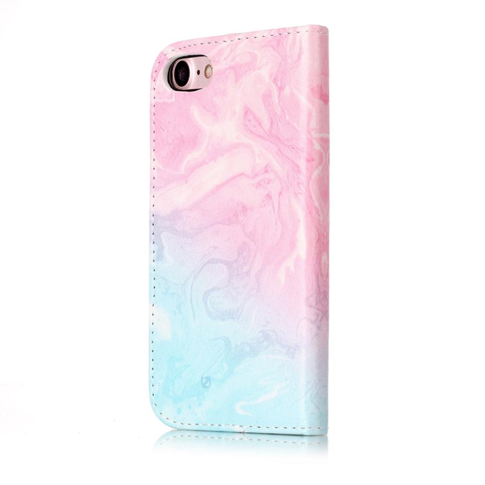 Plånboksfodral för iPhone 7 & 8 - Marmormönster rosa & blå