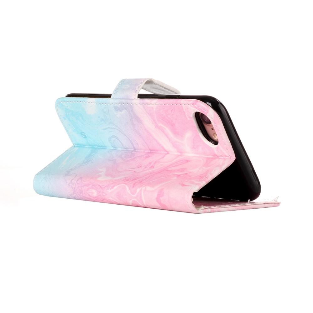Plånboksfodral för iPhone 7 & 8 - Marmormönster rosa & blå