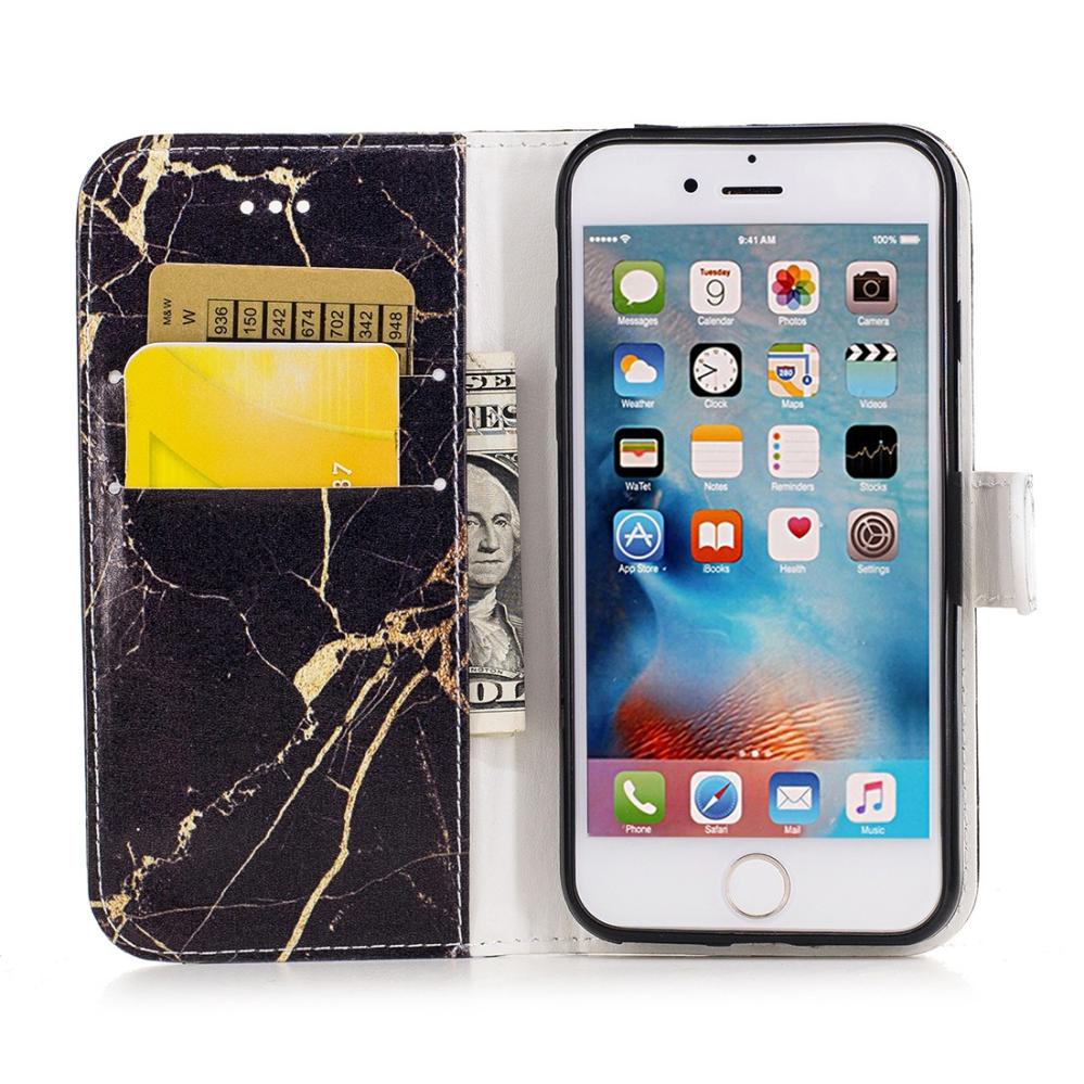 Plånboksfodral för iPhone 7 & 8 - Konstläder marmor svart & guld