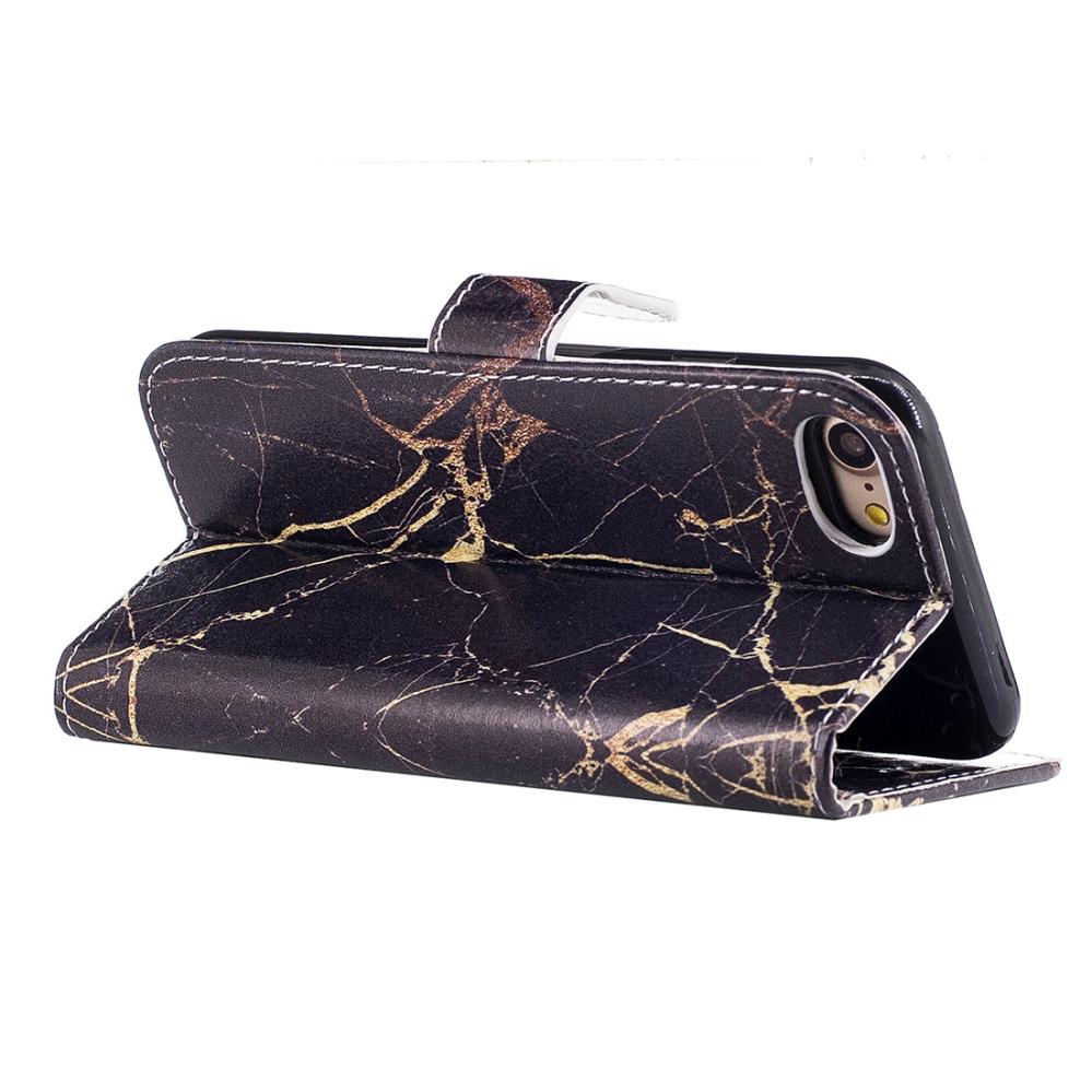 Plånboksfodral för iPhone 7 & 8 - Konstläder marmor svart & guld