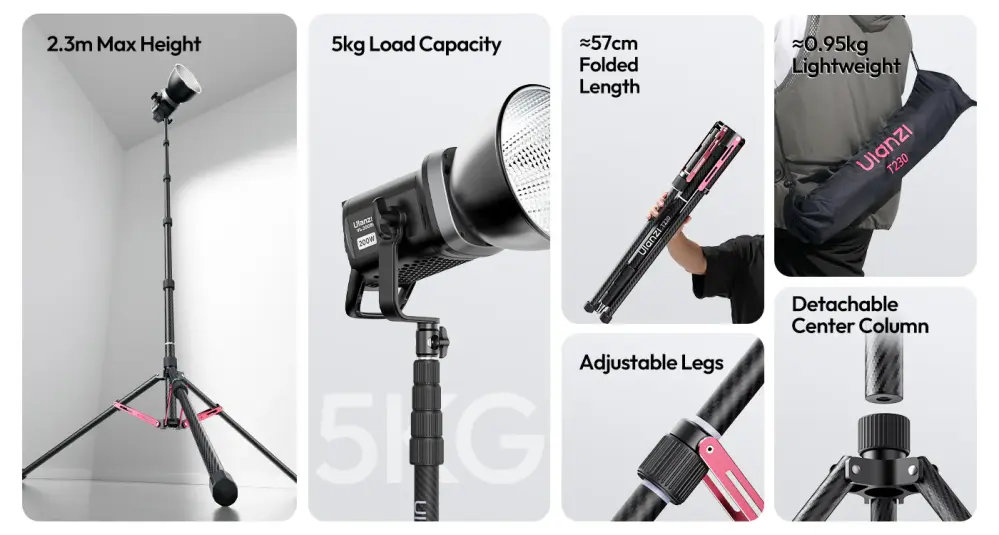  Ulanzi T230 – portabelt kolfiber-belysningsstativ 230 cm med vändbara ben från Kamda – snabb leverans och trygg e-handel