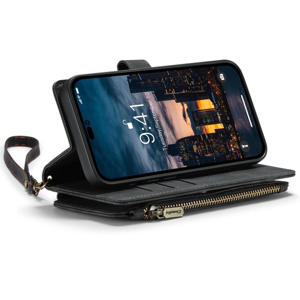 CaseMe Plånboksfodral med 7 kortplatser för iPhone 14 Pro Max Svart