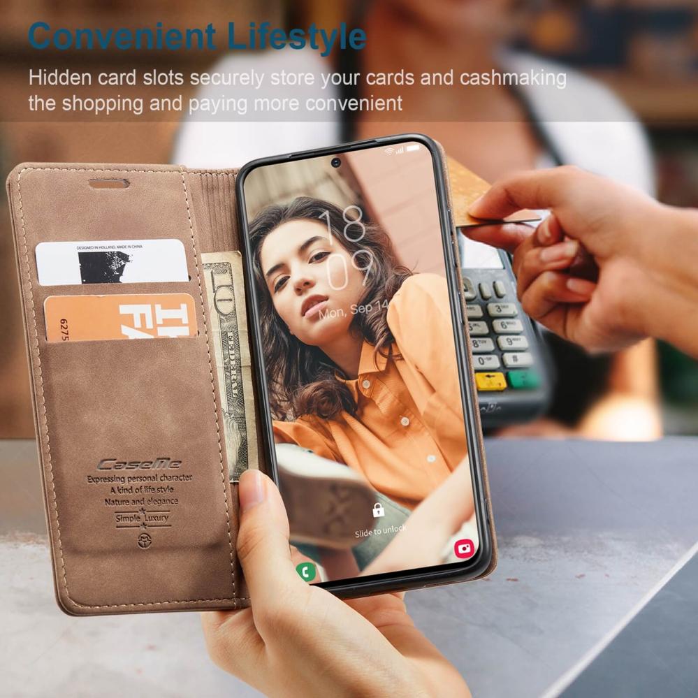 CaseMe Plånboksfodral Brun med kortplats för Samsung Galaxy S21 FE