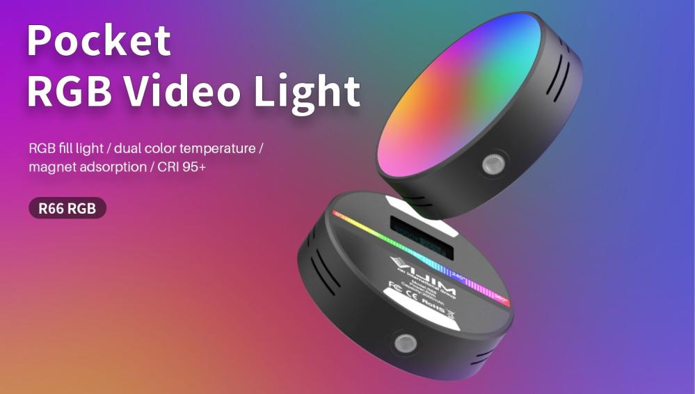 VIJIM RGB Videolampa mini för kamera/mobil med inbyggt batteri & diffuser