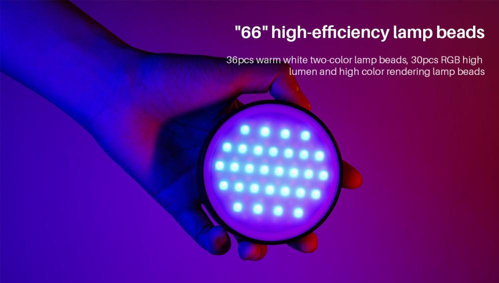 VIJIM RGB Videolampa mini för kamera/mobil med inbyggt batteri & diffuser