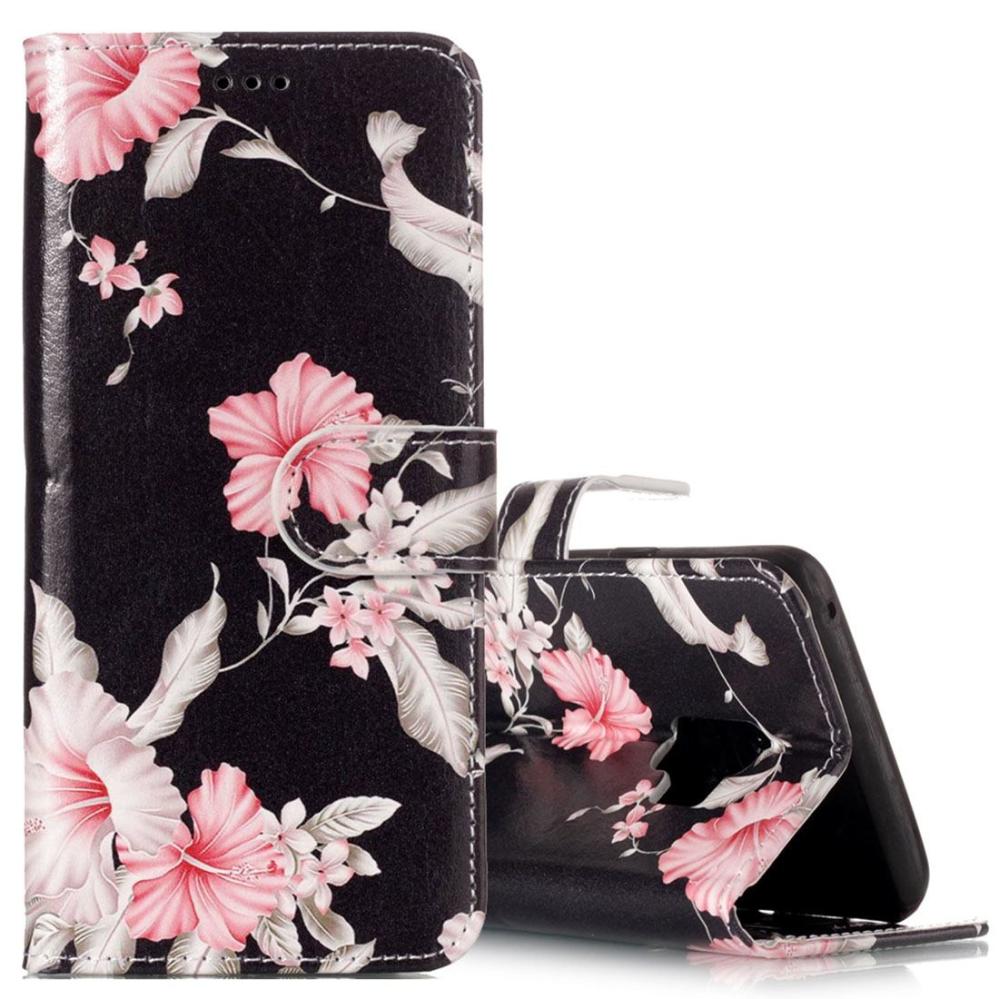 Plånboksfodral för Galaxy S9 - Svart med rosa blommor