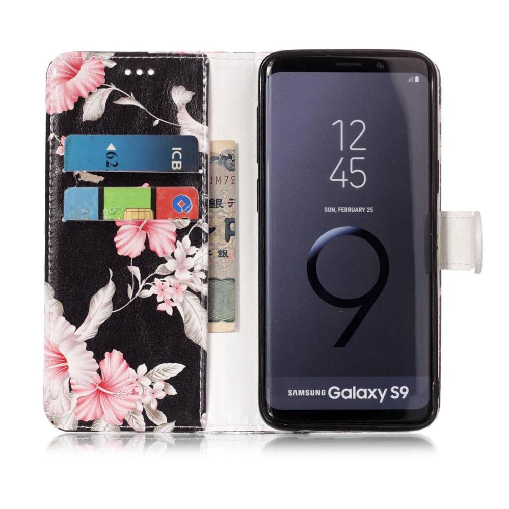 Plånboksfodral för Galaxy S9 - Svart med rosa blommor