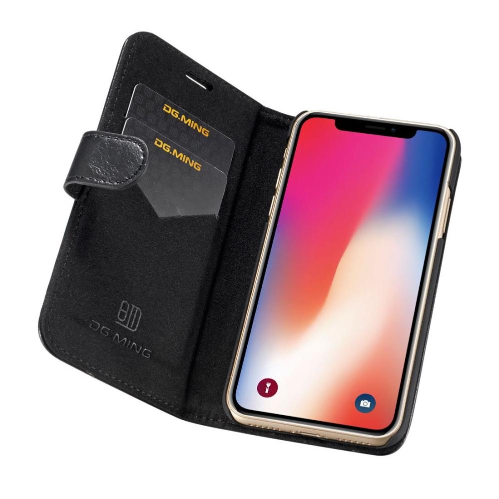 DG.MING Plånboksfodral med magnetskal äkta läder för iPhone X