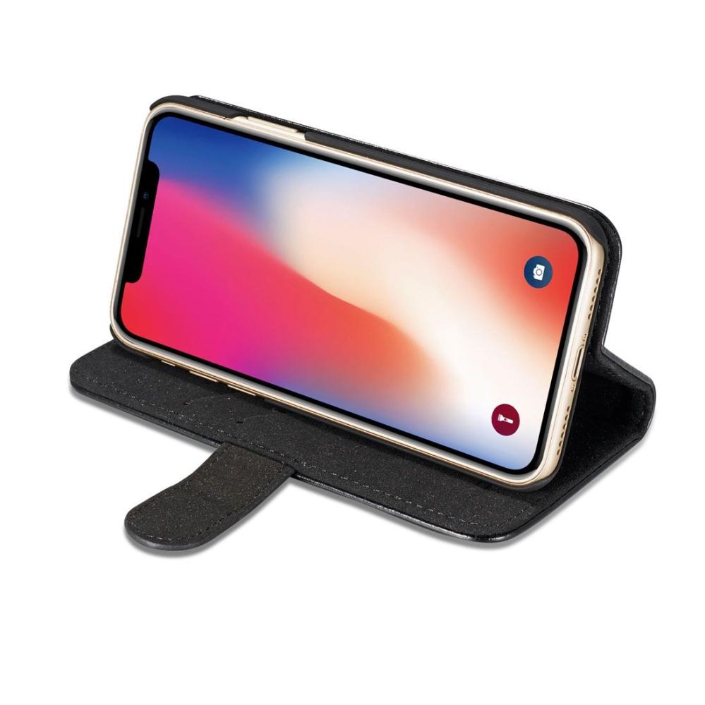 DG.MING Plånboksfodral med magnetskal äkta läder för iPhone X