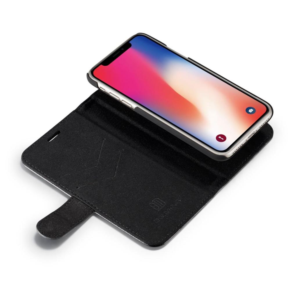 DG.MING Plånboksfodral med magnetskal äkta läder för iPhone X