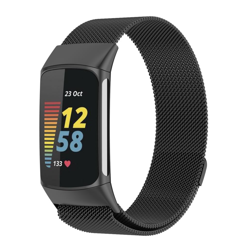 Armband Milanse loop för Fitbit Charge 5 - Svart