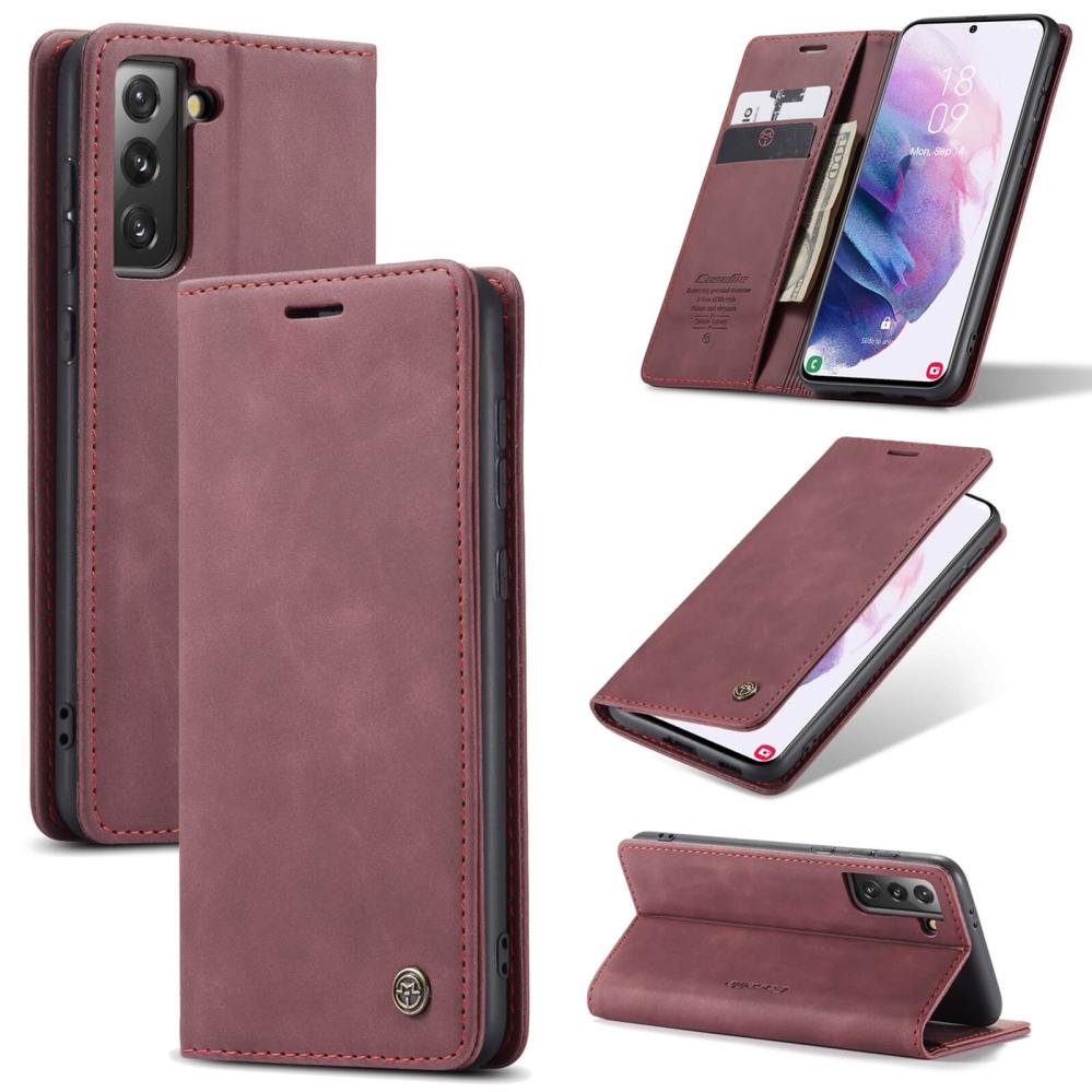 CaseMe Plånboksfodral Vinröd med kortplats för Samsung Galaxy S21 5G