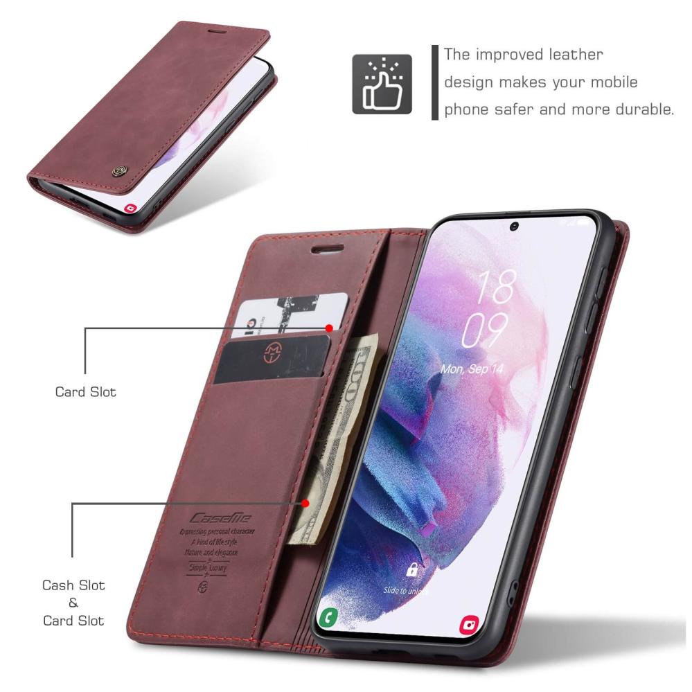 CaseMe Plånboksfodral Vinröd med kortplats för Samsung Galaxy S21 5G