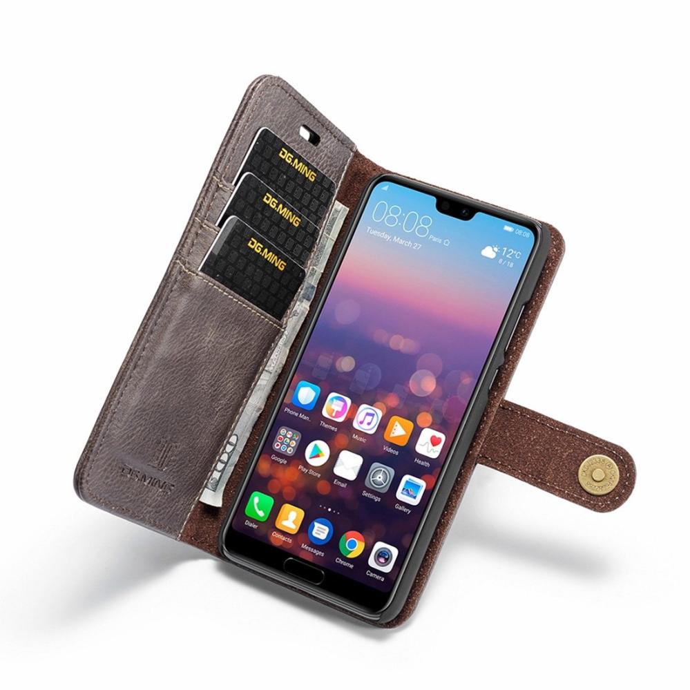 DG.MING Plånboksfodral med magnetskal för Huawei P20 Mörkbrun