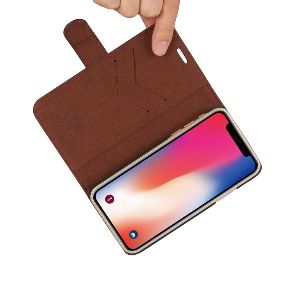 DG.MING Plånboksfodral med magnetskal äkta läder för iPhone X Brun