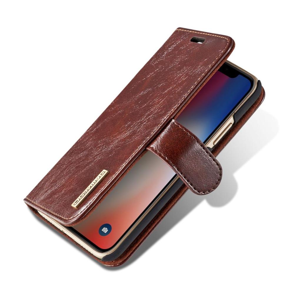 DG.MING Plånboksfodral med magnetskal äkta läder för iPhone X Brun