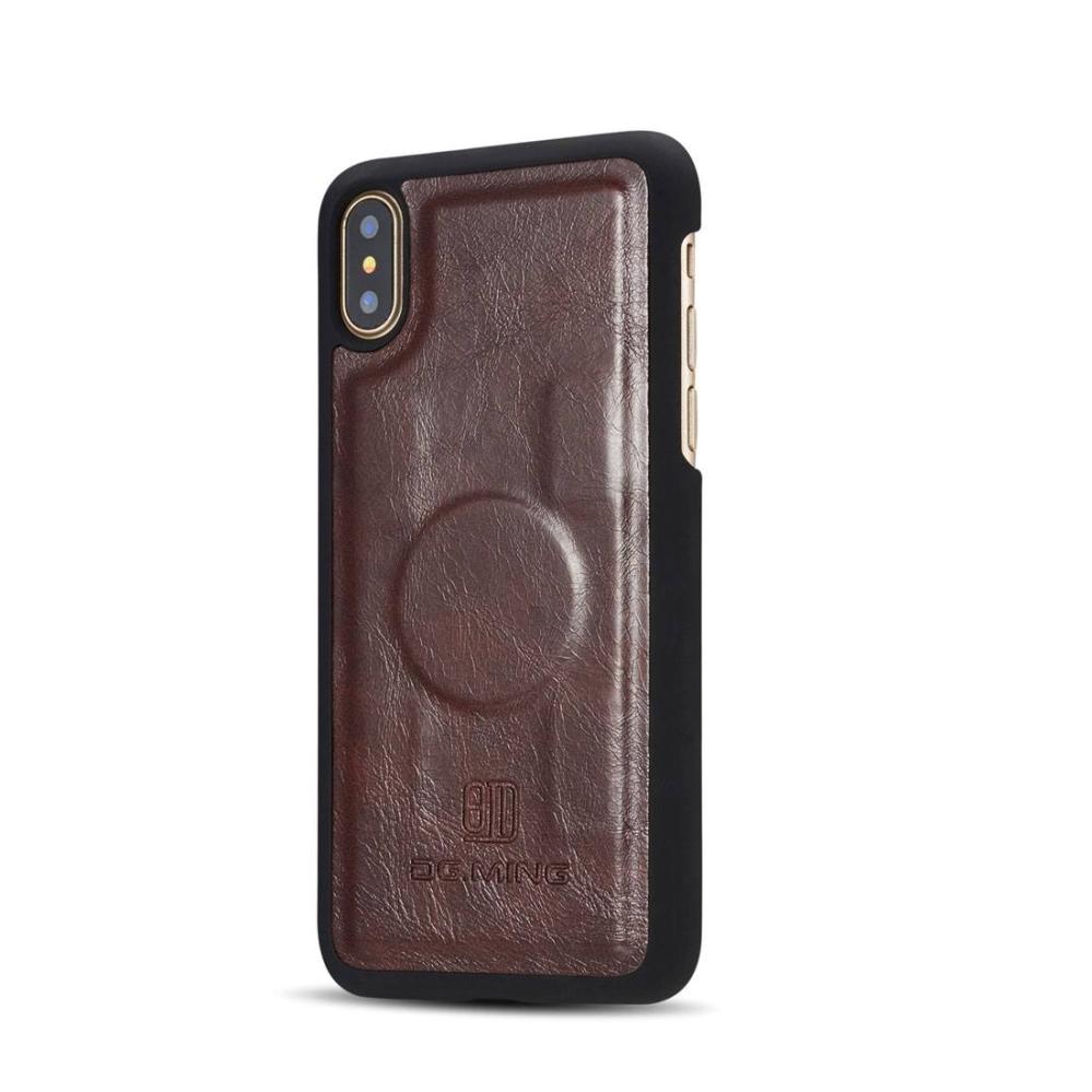 DG.MING Plånboksfodral med magnetskal äkta läder för iPhone X Brun