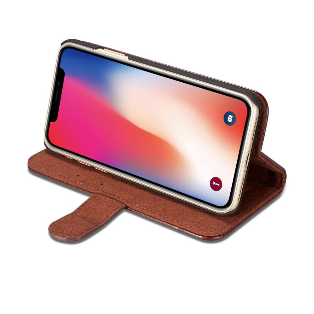 DG.MING Plånboksfodral med magnetskal äkta läder för iPhone X Brun