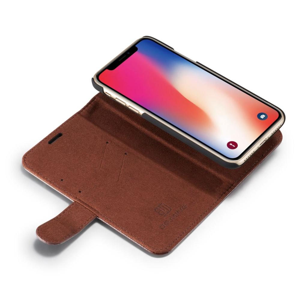 DG.MING Plånboksfodral med magnetskal äkta läder för iPhone X Brun