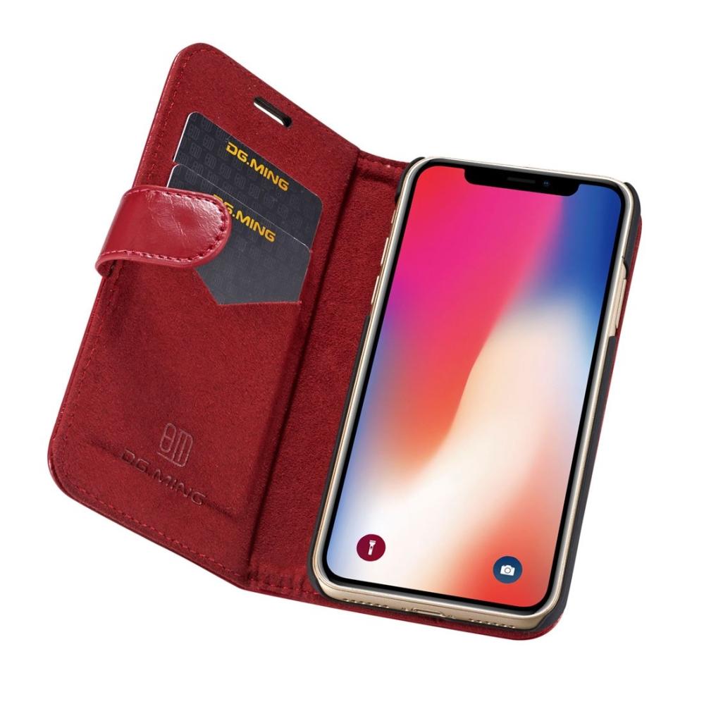  Plånboksfodral med magnetskal äkta läder för iPhone X - DG.MING