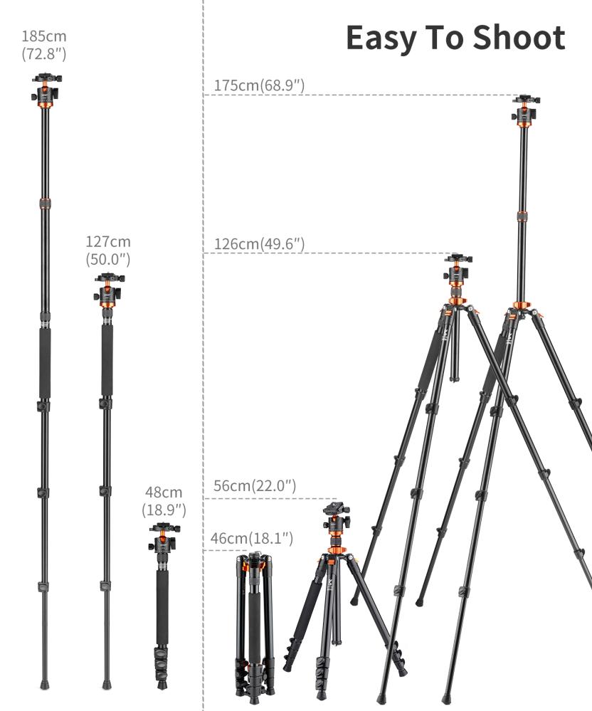  K&F Concept Kamerastativ med Panorama kulled 175cm KF09.089V1