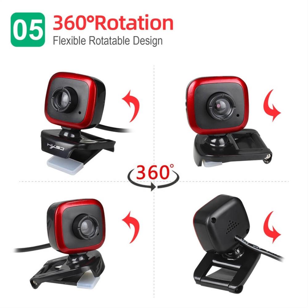480P Webbkamera Justerbar 360 grader HD-Video USB med mikrofon - HXSJ