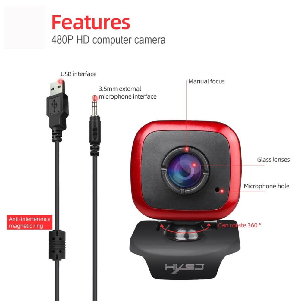 480P Webbkamera Justerbar 360 grader HD-Video USB med mikrofon - HXSJ