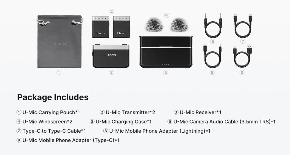 Ulanzi U-Mic AM18 Trådlöst mikrofonsystem med laddbox