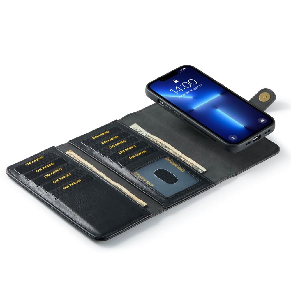 DG.MING Vikbart Plånboksfodral med magnetskal för iPhone 13 Svart