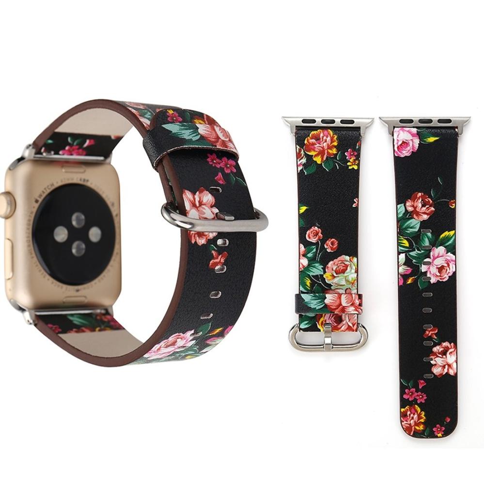 Armband för Apple Watch 38/40/41mm konstläder Svart & Multifärgat blommig