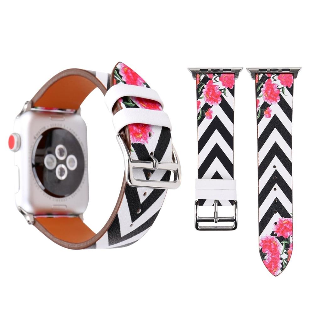 Armband för Apple Watch 38/40/41mm konstläder zickzack med blommor