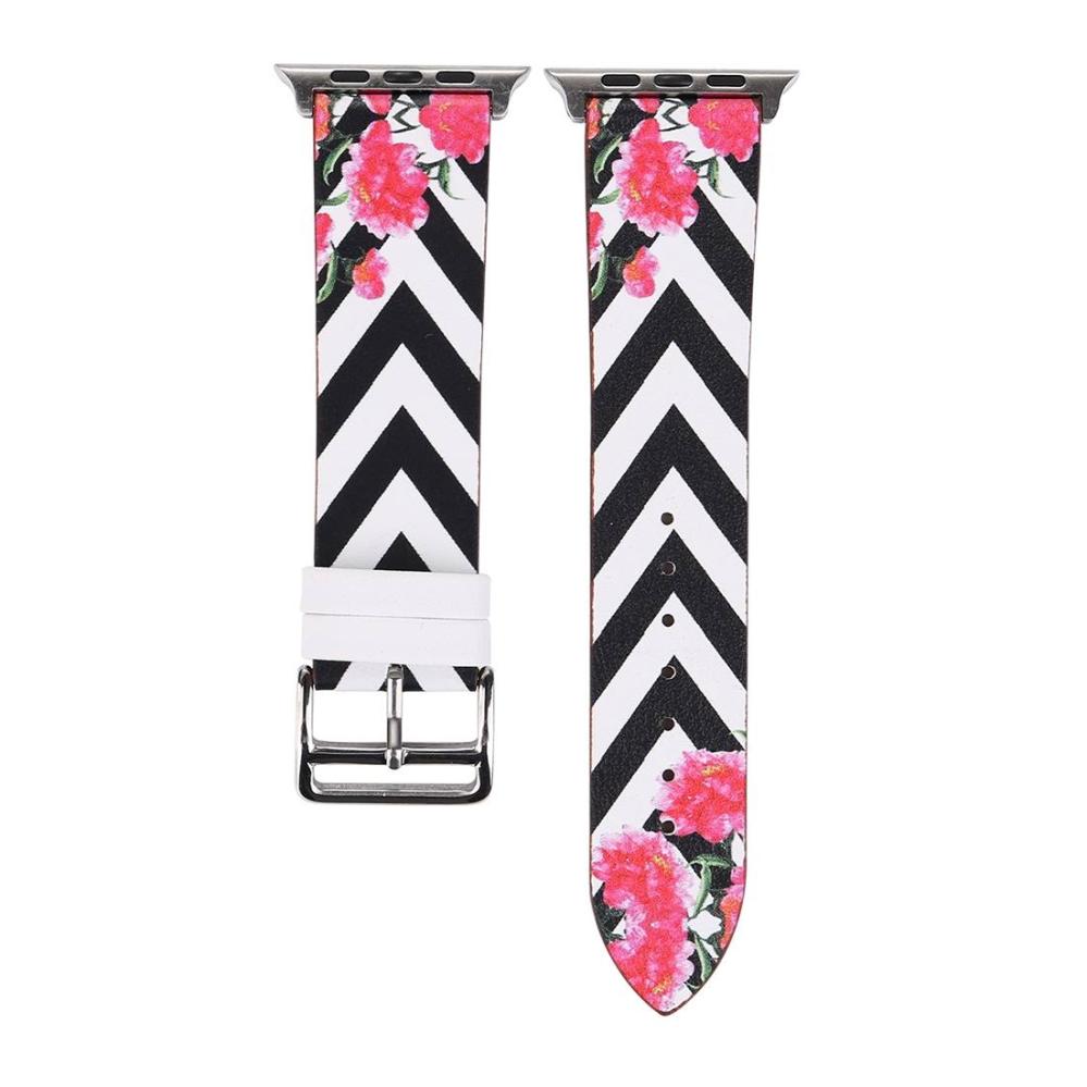 Armband för Apple Watch 38/40/41mm konstläder zickzack med blommor