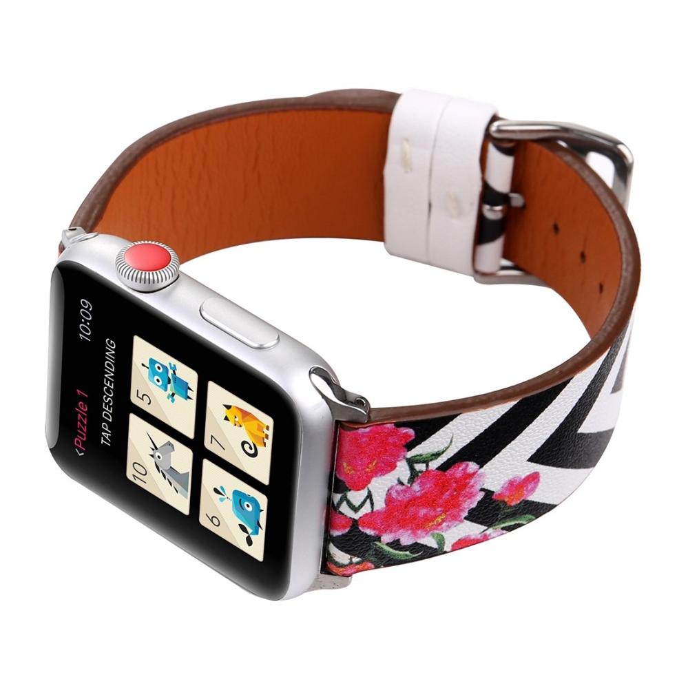Armband för Apple Watch 38/40/41mm konstläder zickzack med blommor