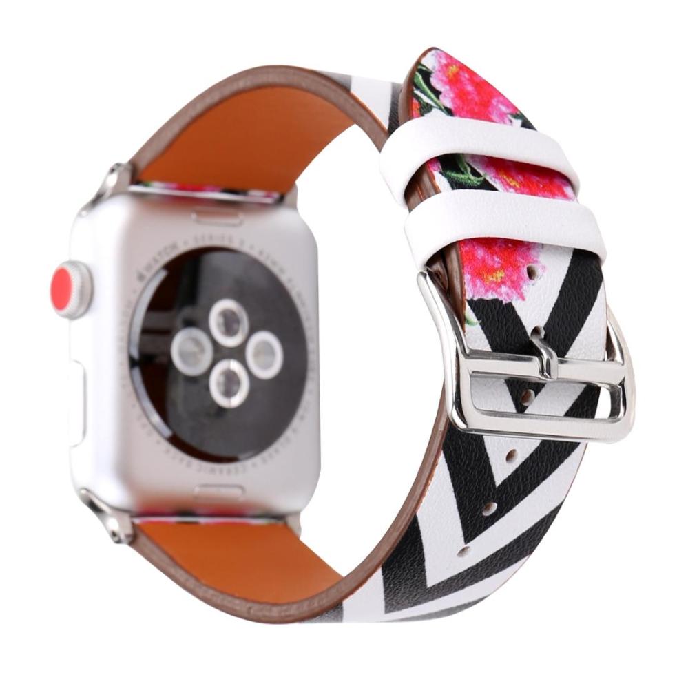 Armband för Apple Watch 38/40/41mm konstläder zickzack med blommor