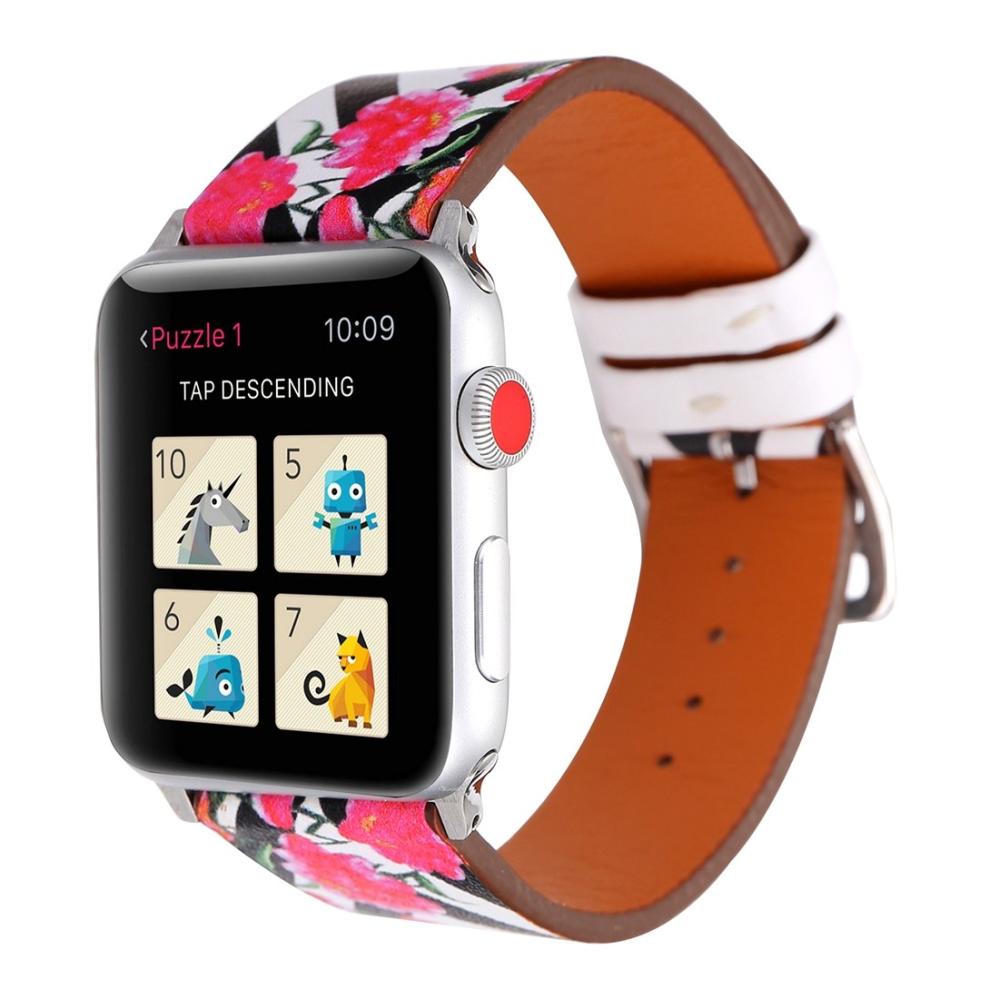 Armband för Apple Watch 38/40/41mm konstläder zickzack med blommor