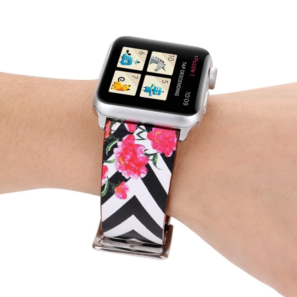 Armband för Apple Watch 38/40/41mm konstläder zickzack med blommor