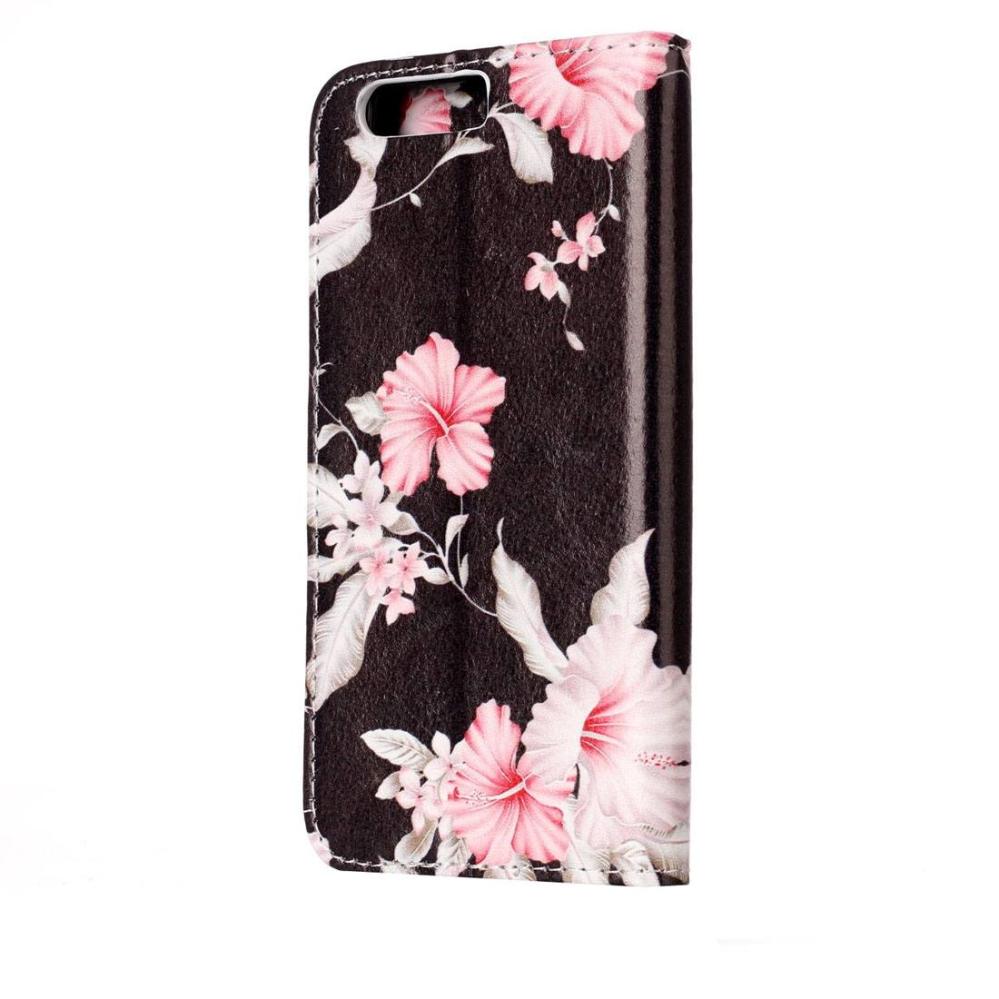 Plånboksfodral för Huawei P10 - Svart med rosa blommor
