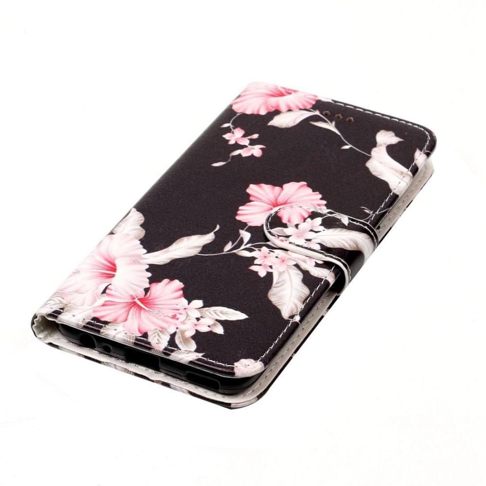 Plånboksfodral för Huawei P10 - Svart med rosa blommor