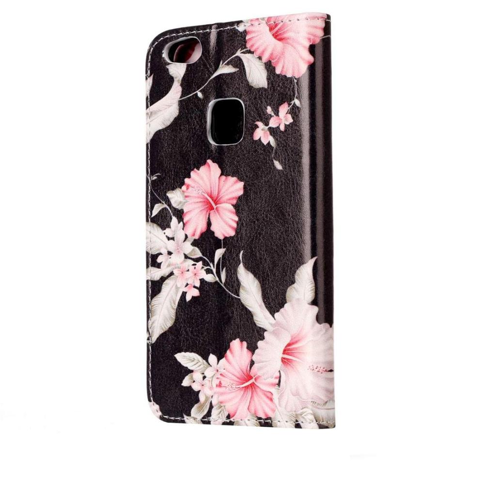 Plånboksfodral för Huawei P8 Lite (2017)- Svart med rosa blommor