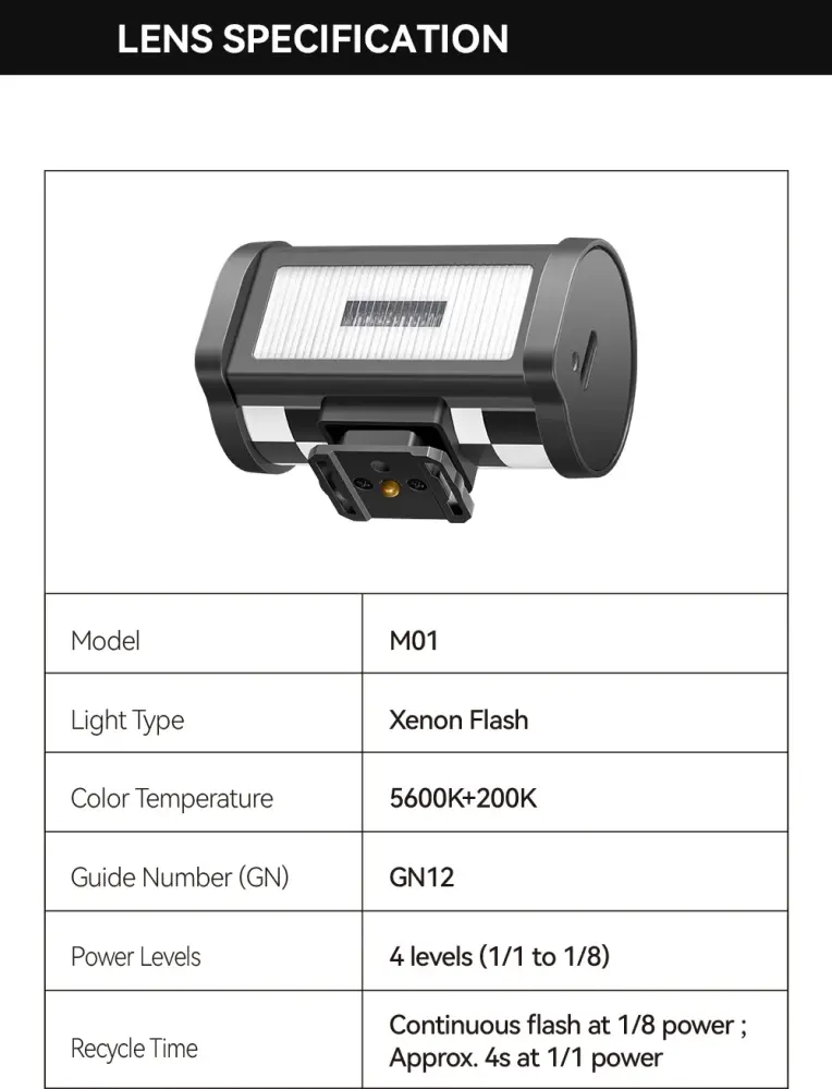 TTArtisan M01 Kompakt On-Camera Blixt med Xenonljus