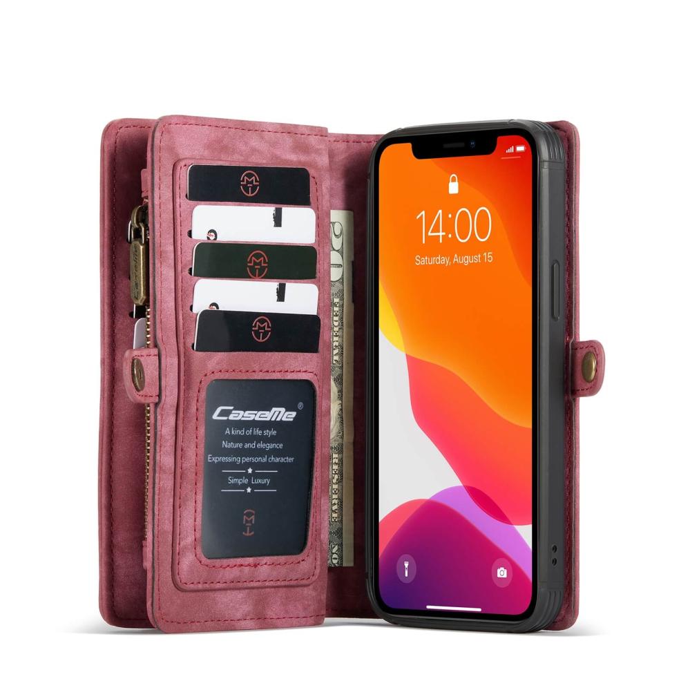 CaseMe Plånboksfodral med magnetskal för iPhone 12/12 Pro Röd