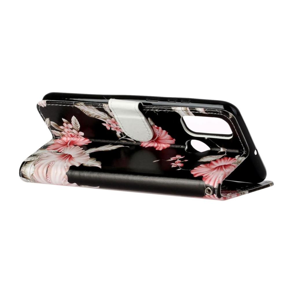 Plånboksfodral för Huawei P smart (2020) - Svart med rosa blommor