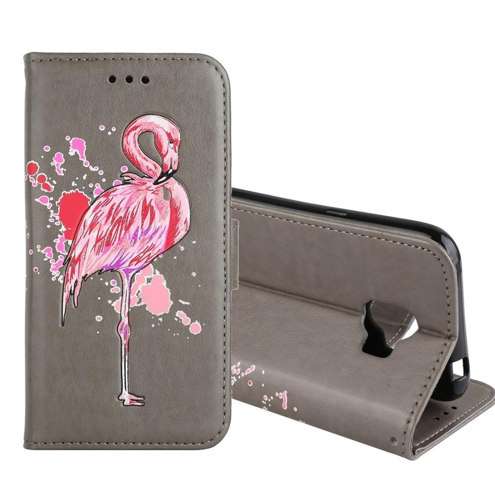Plånboksfodral för Galaxy J2 Pro (2018) - Grå med rosa flamingo