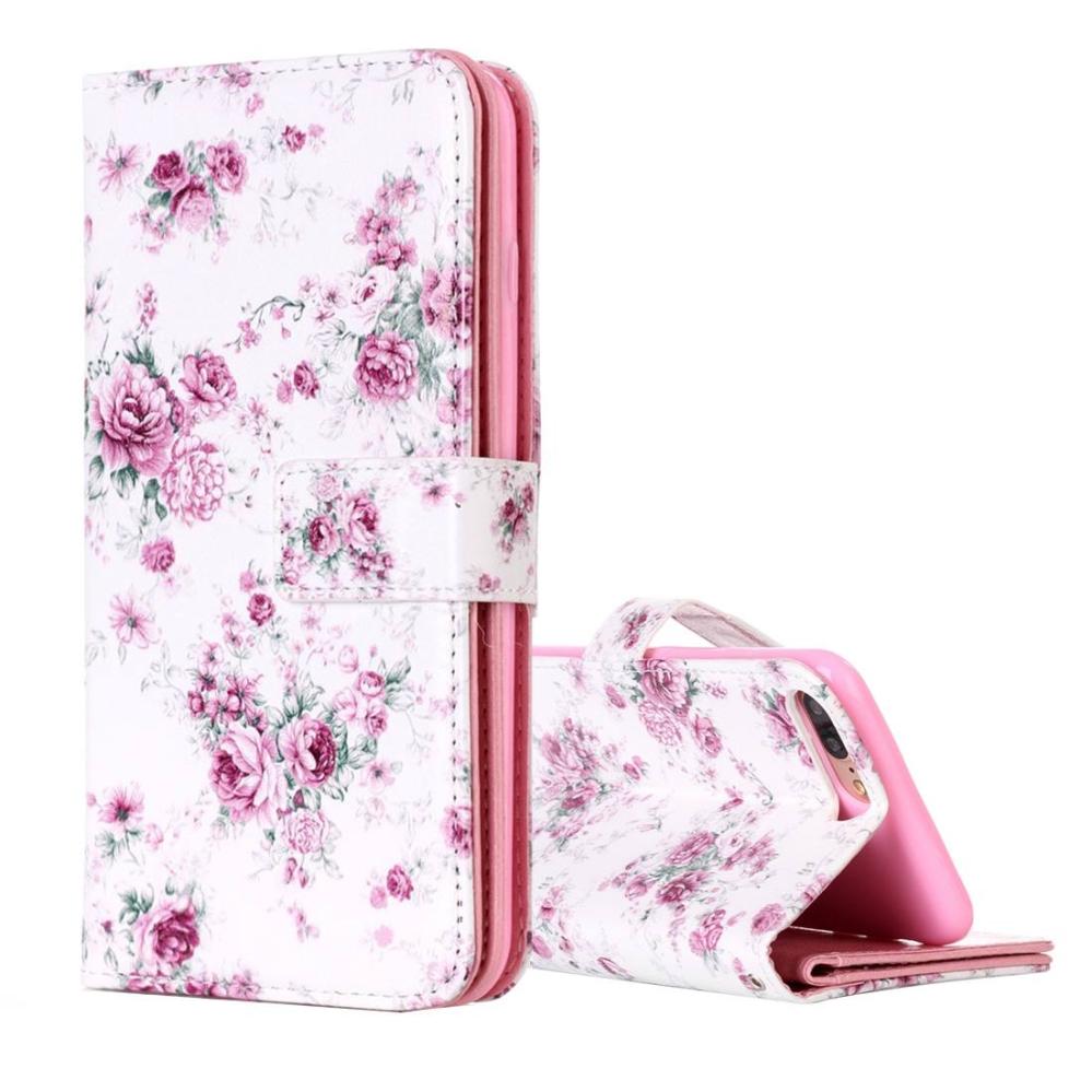 Plånboksfodral för iPhone 8/7 Plus - Vit med blommor