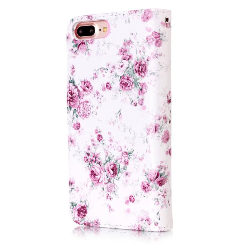 Plånboksfodral för iPhone 8/7 Plus - Vit med blommor