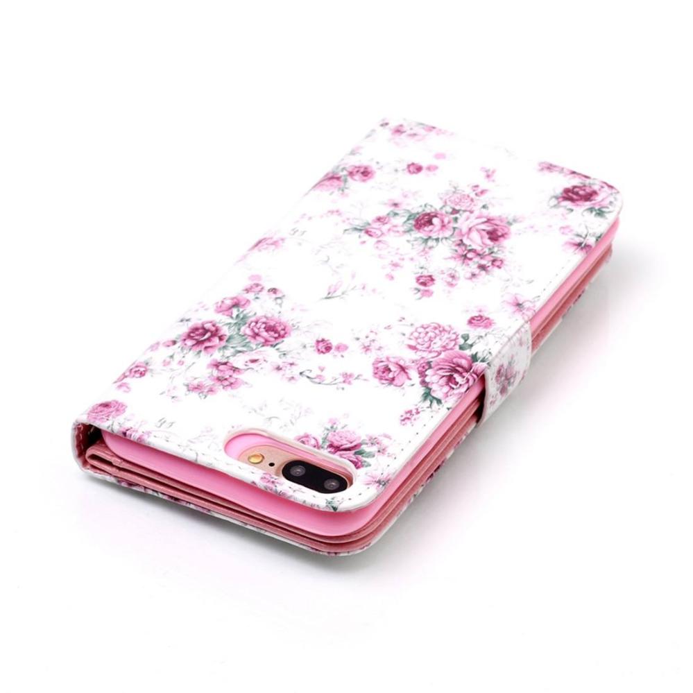 Plånboksfodral för iPhone 8/7 Plus - Vit med blommor