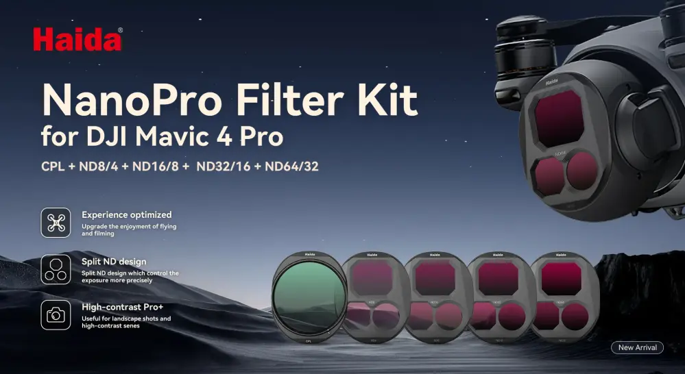  Haida NanoPro 5-delars filterkit för DJI Mavic 4 Pro – CPL + ND8–ND64 från Kamda – snabb leverans och trygg e-handel