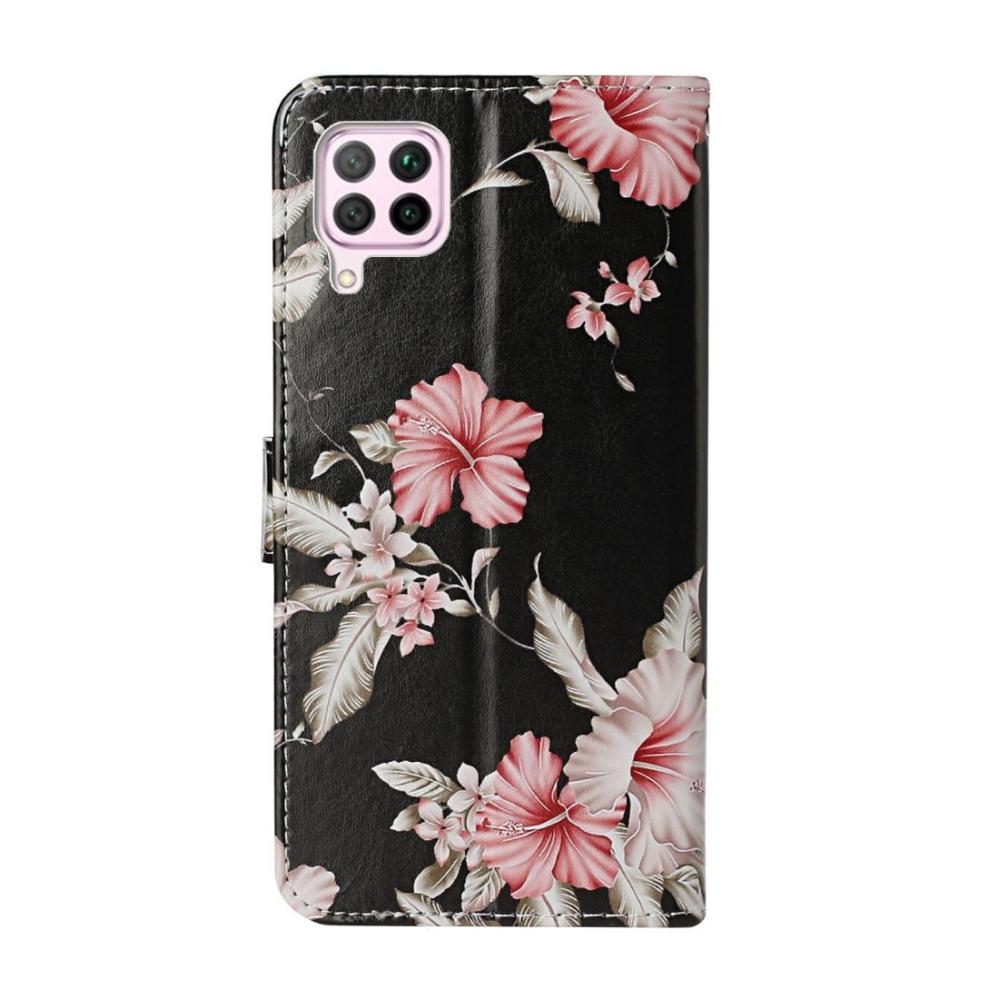 Plånboksfodral för Huawei P40 Lite - Svart med rosa blommor