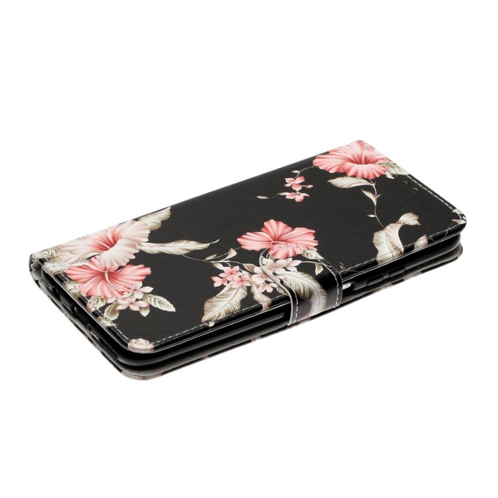 Plånboksfodral för Huawei P40 Lite - Svart med rosa blommor